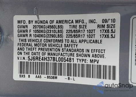 2011 Honda Cr-V Lx z USA, uszkodzony, nr VIN 5J6RE4H37BL005481